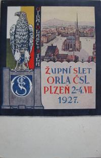 Župní slet Orla čsl. Plzeň 2.-4. 7. 1927 - pohlednice