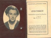 Zdenka Ulvrová (later Slezáková), her student card