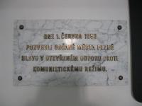 Plaque of Pilsener uprising in the building of town hall in Pilsen