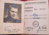 Alois Kubiš´ membership card in the Union of Freedom Fighters 