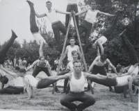Physical exercise of the Eagle Sports club in the village of Horní Jelení in 1936 (witness is doing a push up on the left-hand side)