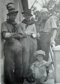 From right - brother Bohuslav, friend Vašek Valenta and uncle Francis in Krásné u Bratislavy - 21. 6. 1934 