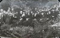 National Pilgrimage in Javoříčko on 23rd September 1945 -  about 25 thousand visitors came (on the photo the survivors - in the center the mother of Mr. Zapletal, the youngest daughter Vera)