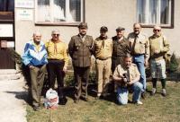 Commitee for the preparation of memorial plaque to OSJ in Cieszyn. From the left: Gavenda, Laiczyk, Chraniuk, Vincour, Fober, Švábenský, Teichmann. Kneeling: Fiala. The plaque was unveiled on October 27, 1996