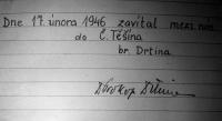 Signature of Prokop Drtina in the troop's chronicle