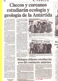 Newspaper from Chile: Checos y coreanos estudiarán ecología y geología de la Antartída (son and granddaughter of Stanislav Vincour in Antarctica)