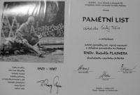 pamětní list ke 100. výročí narození R. Plajnera a také v rámci odhalení pamětní desky, 19. 5. 2001