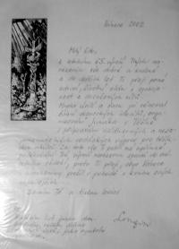 dopis od Evžena Cedivody - Longina - přeje Pajtášovi vše nejlepší k 65. narozeninám, Vánoca 2002
