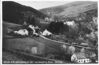 Zaniklá obec Hraničná (Grenzgrunt) na Jesenicku -1. ledna 1976 byla obec úředně zrušena (dnes stojí již jen dům úplně vlevo)