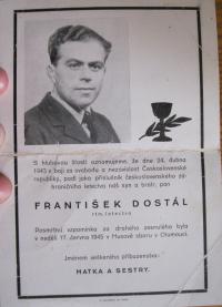 death notice of František Dostál