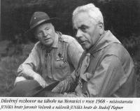 Friendly talk during the camp in Moravice in 1968 - Junák vice-chairman brother Jaromír Večerek and Junák chief brother Dr. Plajner