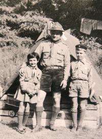 Miloslav Dvorský with his children during the Scout camp in Český Dub, 1970