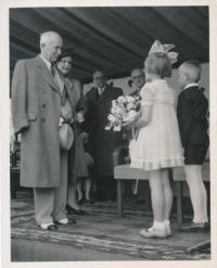 Handing flowers over to President Beneš, Kralovice 1946