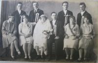 Wedding photo of her parents Antonín Plichta and Ludmila Plichtová  (uncle František Plichta in the back on the left)