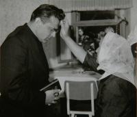Blessing from mother before his first celebrate mass, 30.6. 1968