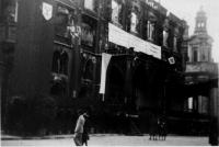 Burned Staromestska town hall, May 1945