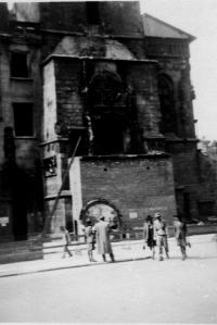 Destroyed clock on Staromestska town hall, Prague, May 1945