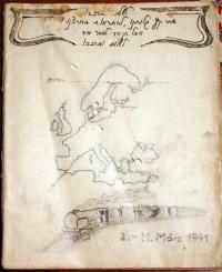 Map of the journey to Palestine - 1941. Title page from the diary.