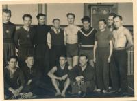 Karel Evald (standing, fourth from the left) with Sokol trainees