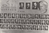 Senior class photos, Miloš Lokajíček in the far bottom right, first half of the 1940s