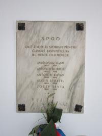 Memorial plaque in the courtyard of the Town Hall in Olomouc including Antonín Kavan's name