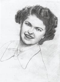 Portrét budoucí manželky Růženy nakreslený Ladislavem Bartůňkem v pracovním táboře