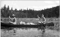 Floating Plast camp of "Vataha Burlakiv" hut in Northern Ontario, Canada, July 5-10, 1953