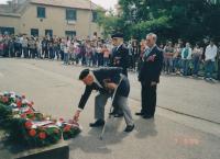 Memorial Ceremony at the Liberation Day, Ondrej Hiadlovský is straighting ribbons, standing from the left Jan Koukol and (probably) Petr Broch