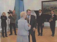 Ludmila Chytilová receiving the Medal of J. A. Komenský