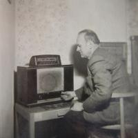 Father Bedřich Bárta while listening to banned radio sessions during the war