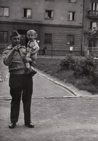 Jaroslav Piskáček with his son, Pilsen 1967
