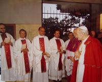 Ján Tocký (second form left) during the visit of the Pope in the Slovak Institute of Saints Cyril and Methodius in Rome