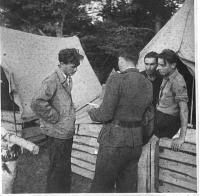 Police check-up in Severka scaut camp in 1946 (Jan Jeník on the right)