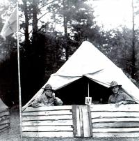 Leaders' tent in summer camp near Mariánské Lázně in 1946 (Jan Jeník on the left)
