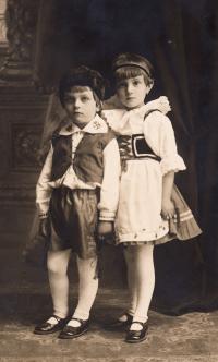 Jan Jeník (on the left) in his Sokol's garb with his sister Jiřina - cca 1937