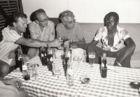 Jan Jeník (1st on the left) during filming of a movie about Tanzania, Uganda; director Studený 2nd from the left - 1978