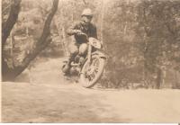 Oskar Dub on the Jawa 250 motorbike called Pérák in 1953