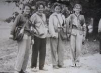 Miloslava Nováková (on the left) with her friends during a civil defence training
