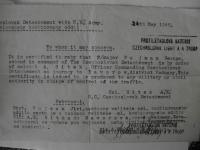 Permission for J. Pujman to cross over the demarcation line, May 1945