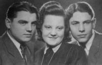 from the left: brother Pavel, sister Marie, and František Žebrák in 1947