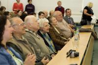 In the auditorium of the gymnasium at the presentation of the book "Rozlet"