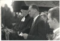 Jan having a speech at a funeral, Pozděchov, 1970