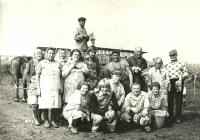 Gabriela Binková with her co-workers from the State Farm in Dolní Dunajovice after the wine-harvest in 1978