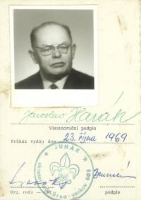 The Scout card of Jaroslav Harák after the restoration of the Scout movement in year 1968