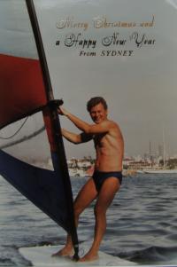 Josef´s greetings card on his hand-made board in Sydney in 1980s
