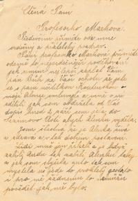 A letter to prof. Marková from witnesse's grandmother Josefa Komárková