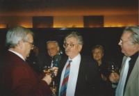 With Ludvík Vaculík during the New Year's Eve live broadcast of Dobré ráno (1995);  in the middle head of the Academy of Sciences Rudolf Zahradník, Mrs. Marie Vaculíková and reporter Kamil Horák who has worked in the radio for many years