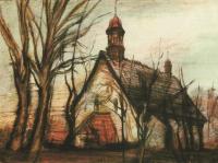 Coming of spring (church in Nová Role), litography, 30 x 22 cm, 1981