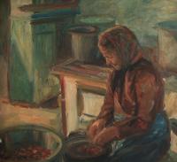 Má matka (při práci), 1959, 111 x 94 cm, olej