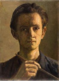 Autoportrét, olej, 1954, 44 x 33 cm; malován na akademii pod vedením prof. Nechleby (i prof. Nechleba namaloval takový autoportrét)